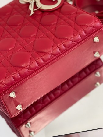 Dior Small Lady  Bag In Red Cannage Lambskin