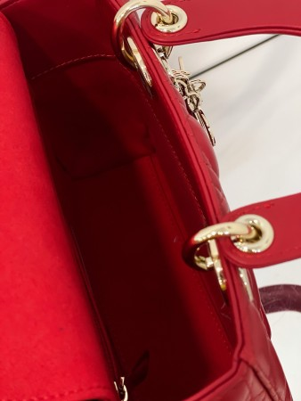 Dior Small Lady  Bag In Red Cannage Lambskin