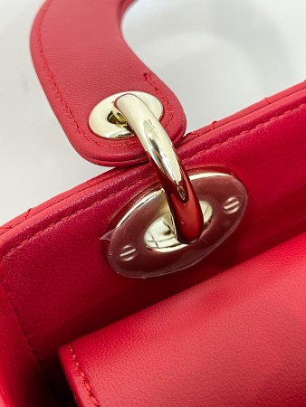 Dior Small Lady  Bag In Red Cannage Lambskin