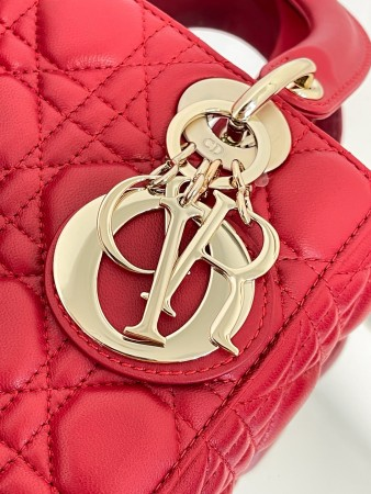 Dior Small Lady  Bag In Red Cannage Lambskin