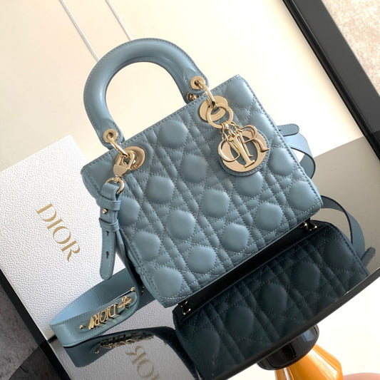 Dior Small Lady  Bag In Haze Blue Cannage Lambskin