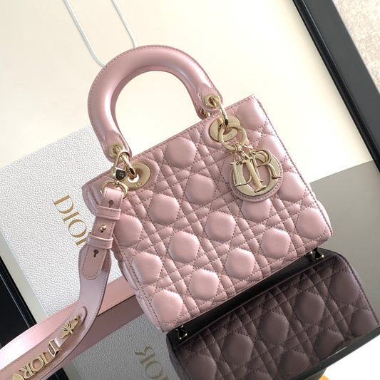 Dior Small Lady Bag In Pink Cannage Lambskin