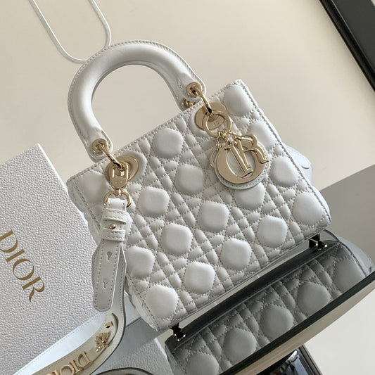 Dior Small Lady Bag In White Cannage Lambskin