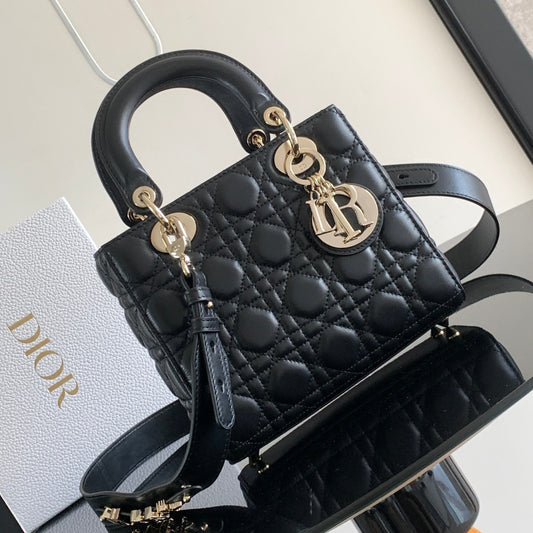 Dior Small Lady Bag In Black Cannage Lambskin