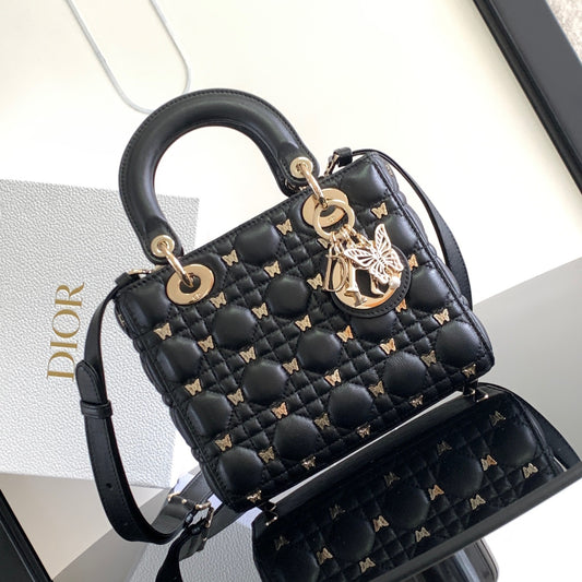 Dior Lady Dior Mini Bag In Black Calfskin with Diamond Motif