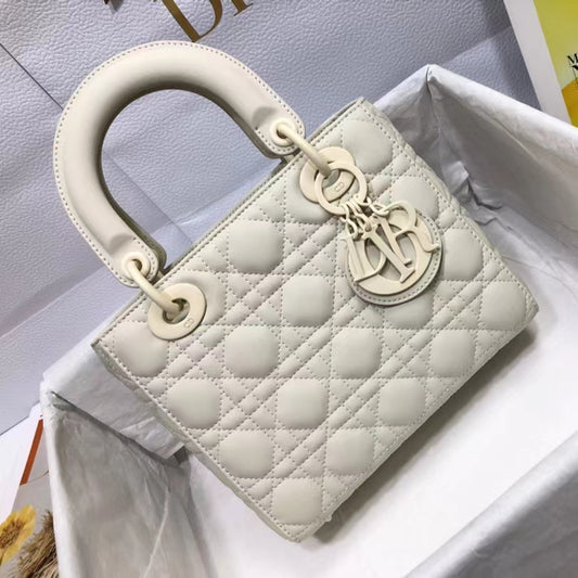 Dior Small Lady  Bag In White Cannage Lambskin