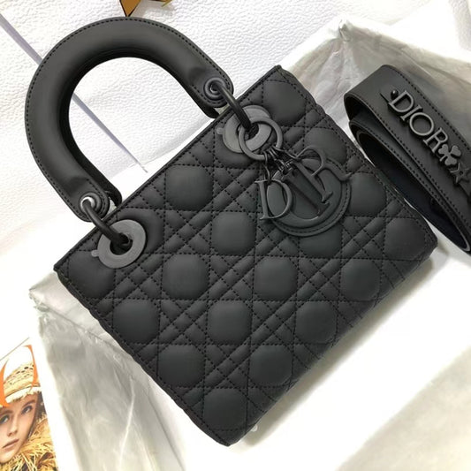 Dior Lady Dior Small Chain Bag In Black Ultramatte Calfskin