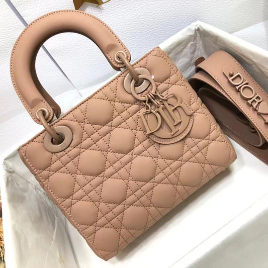 Dior Small Lady Bag In Bean Paste Powder Cannage Lambskin