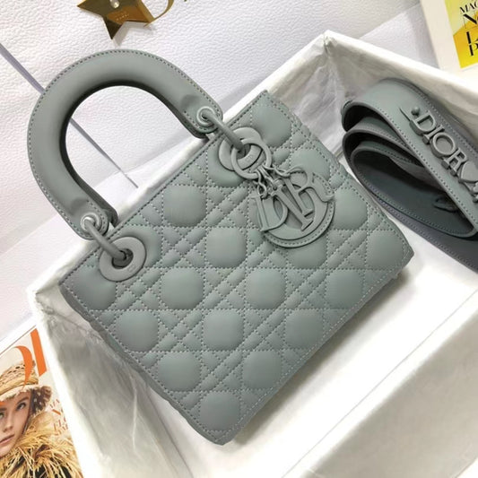 Dior Small Lady  Bag In Light Green Cannage Calfskin