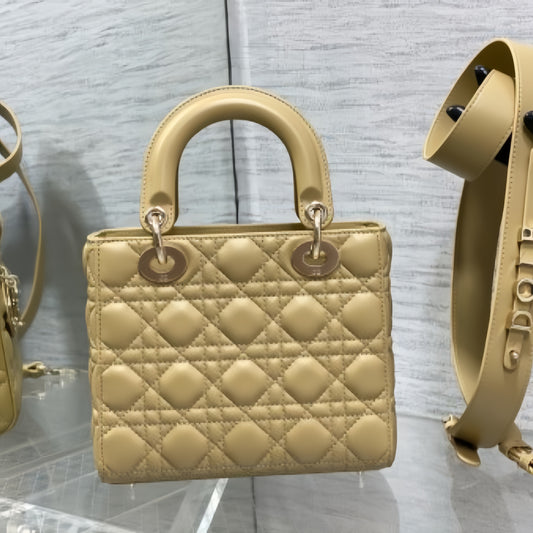 Dior Small Lady Dior  Bag in Pastel Yellow Lambskin