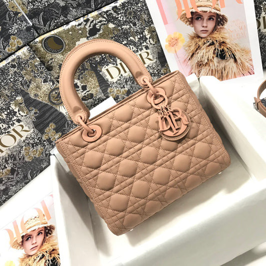 Dior Lady Medium Bag In Bean Paste Powder Cannage Lambskin