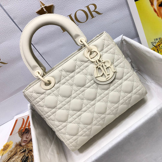 Dior Lady Medium Bag In White Cannage Lambskin