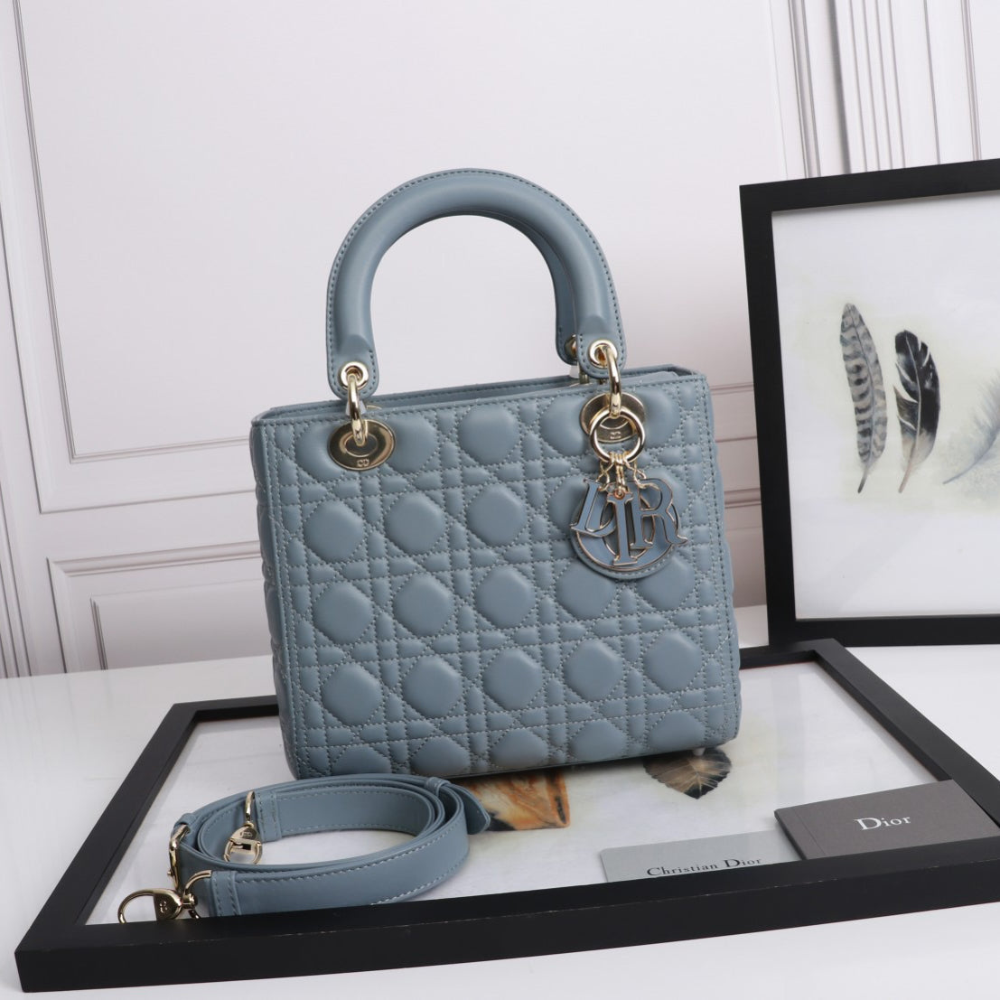 Dior Lady Medium Bag In Haze Blue Cannage Lambskin