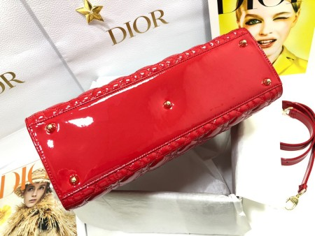 Dior Lady Dior Large Bag In Red Patent Cannage Calfskin