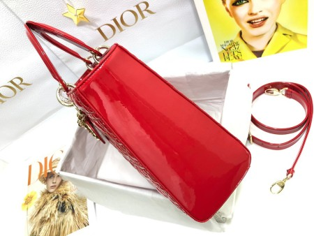 Dior Lady Dior Large Bag In Red Patent Cannage Calfskin