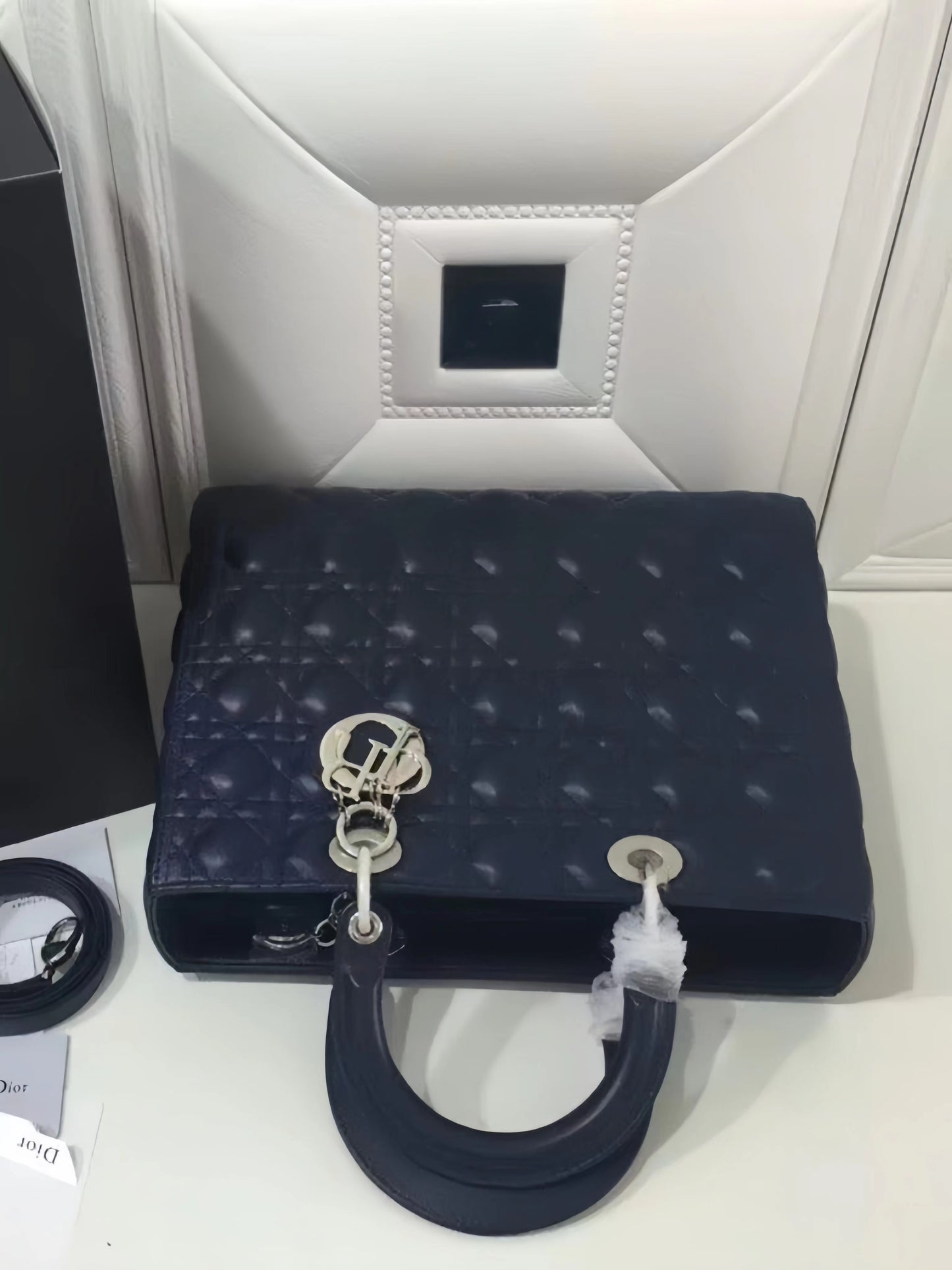 Dior Lady Dior Large Bag In Dark Blue Cannage Lambskin