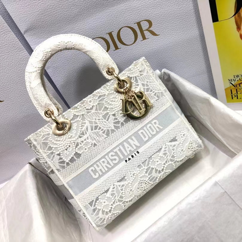 Dior Lady D-Lite Medium Bag in Embroidery with Macrame Effect