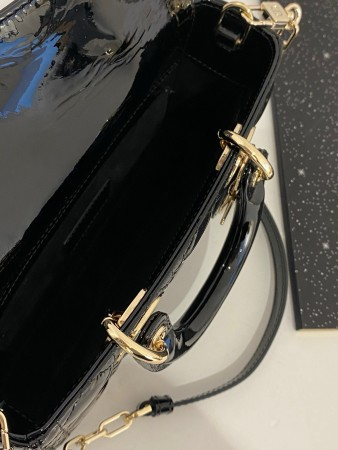 Dior Lady D-Joy Bag in Black Patent Calfskin