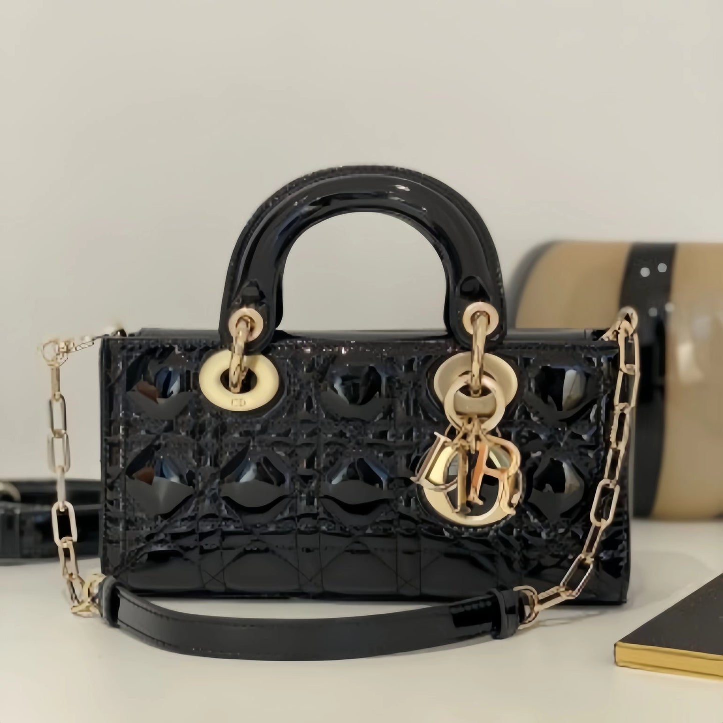 Dior Lady D-Joy Bag in Black Patent Calfskin