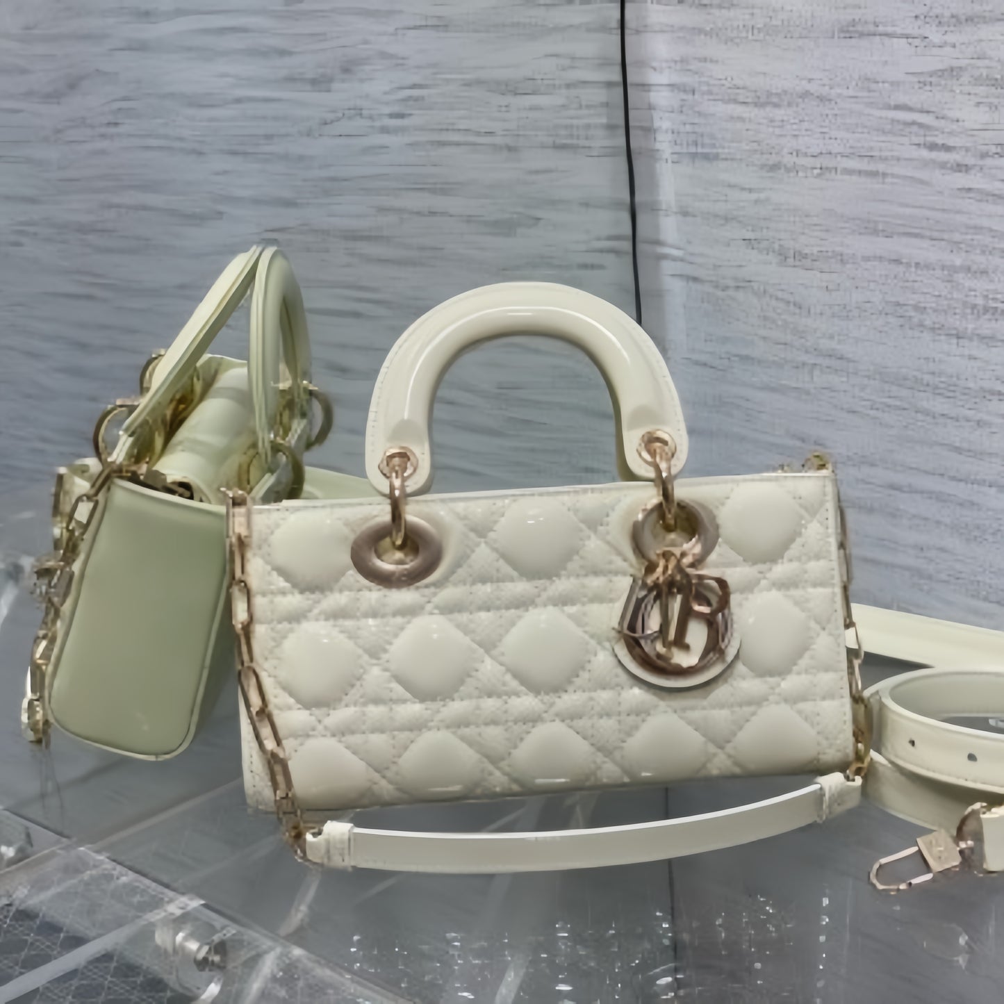 Dior Lady D-Joy Bag in White Patent Calfskin