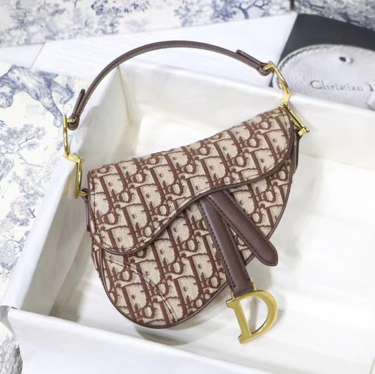 Dior Saddle Bag with Strap in Brown Oblique Jacquard