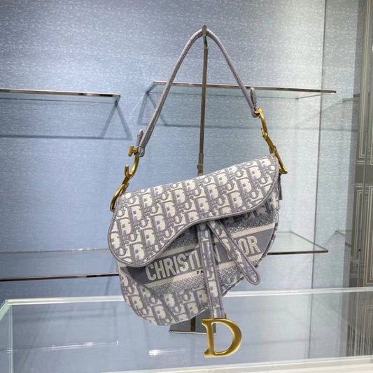 Dior Saddle Bag with Strap in Gray Oblique Jacquard