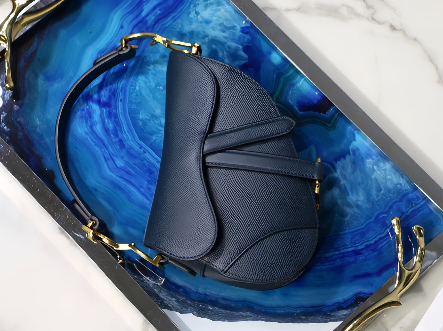 Dior Saddle Bag In Indigo Blue Grained Calfskin