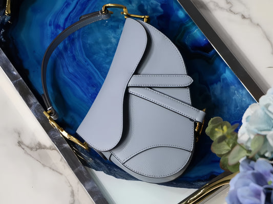 Dior Saddle Bag In Sky Blue Grained Calfskin