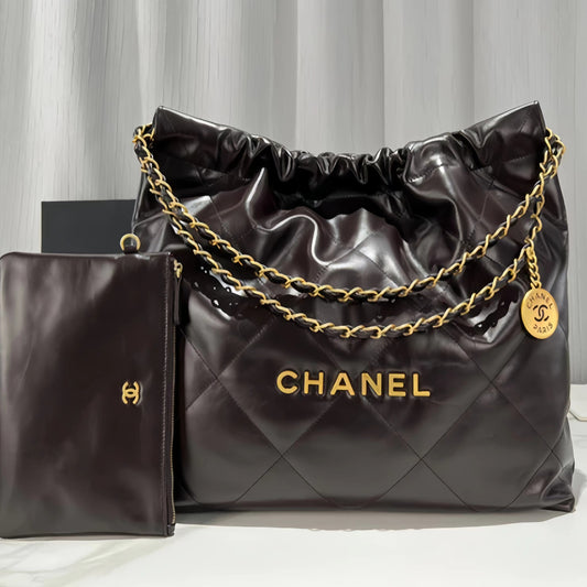 Chanel 22 Bag In Dark Brown Calfskin Leather