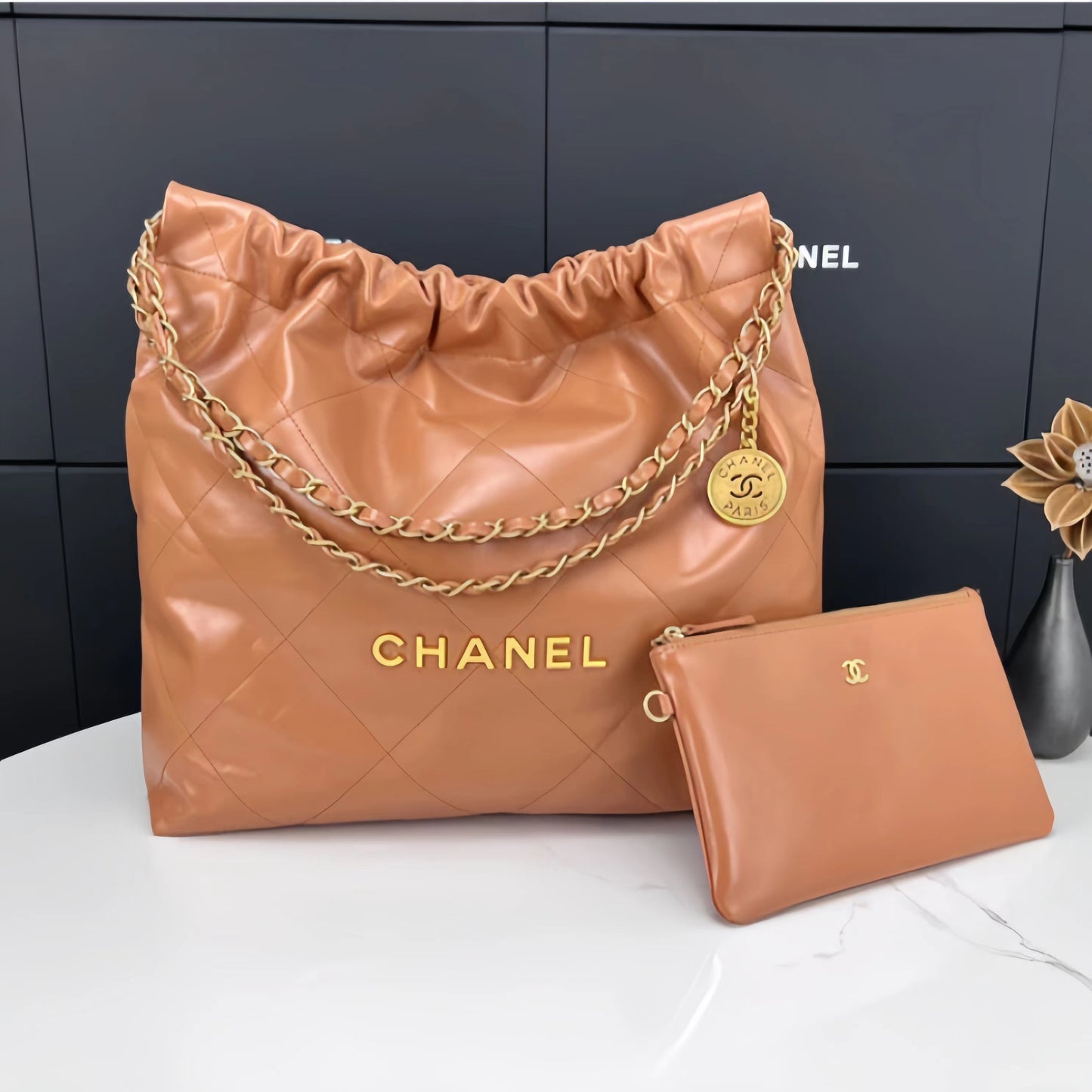 Chanel 22 Bag In Brown Calfskin Leather