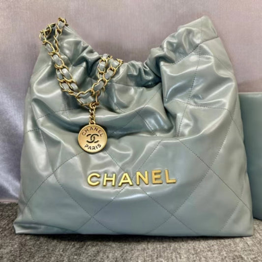 Chanel 22 Bag In Light Green Calfskin Leather