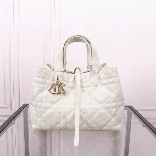 Dior Toujours Medium Bag in White Macrocannage Calfskin