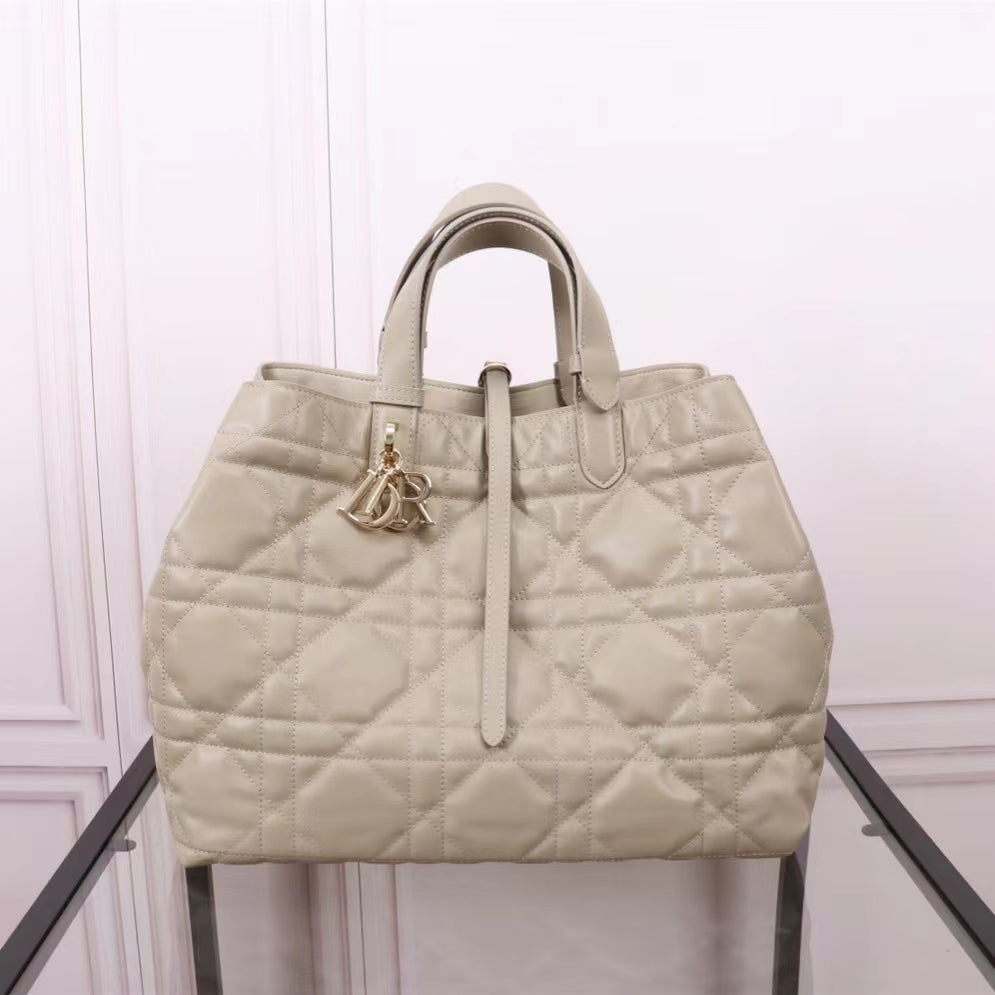 Dior Toujours Large Bag in Beige Macrocannage Calfskin