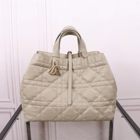 Dior Toujours Large Bag in Beige Macrocannage Calfskin