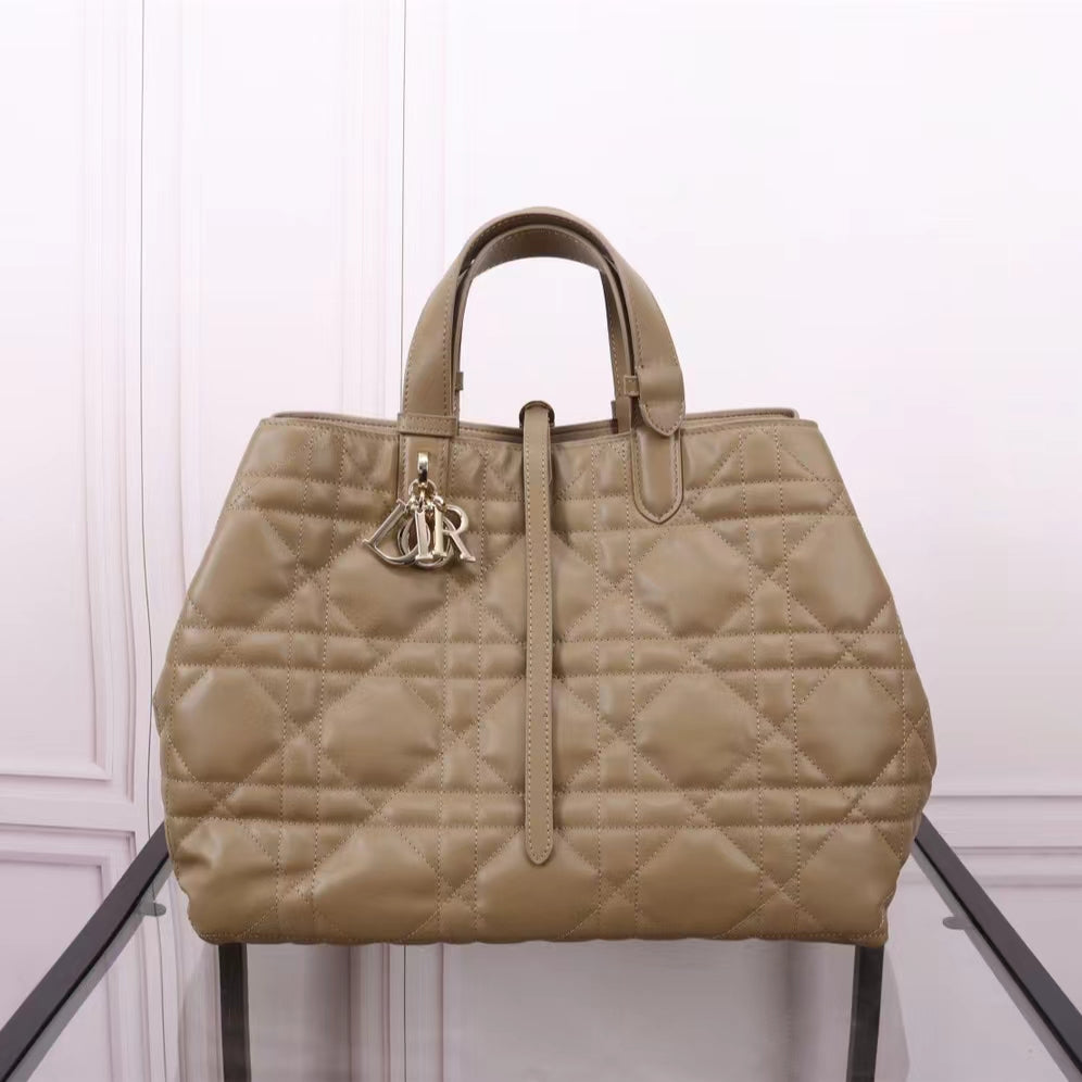 Dior Toujours Large Bag in Brown Macrocannage Calfskin