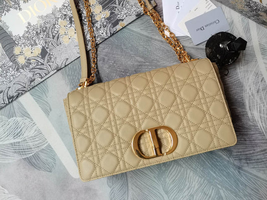 Dior Caro Large Bag In Beige Cannage Calfskin