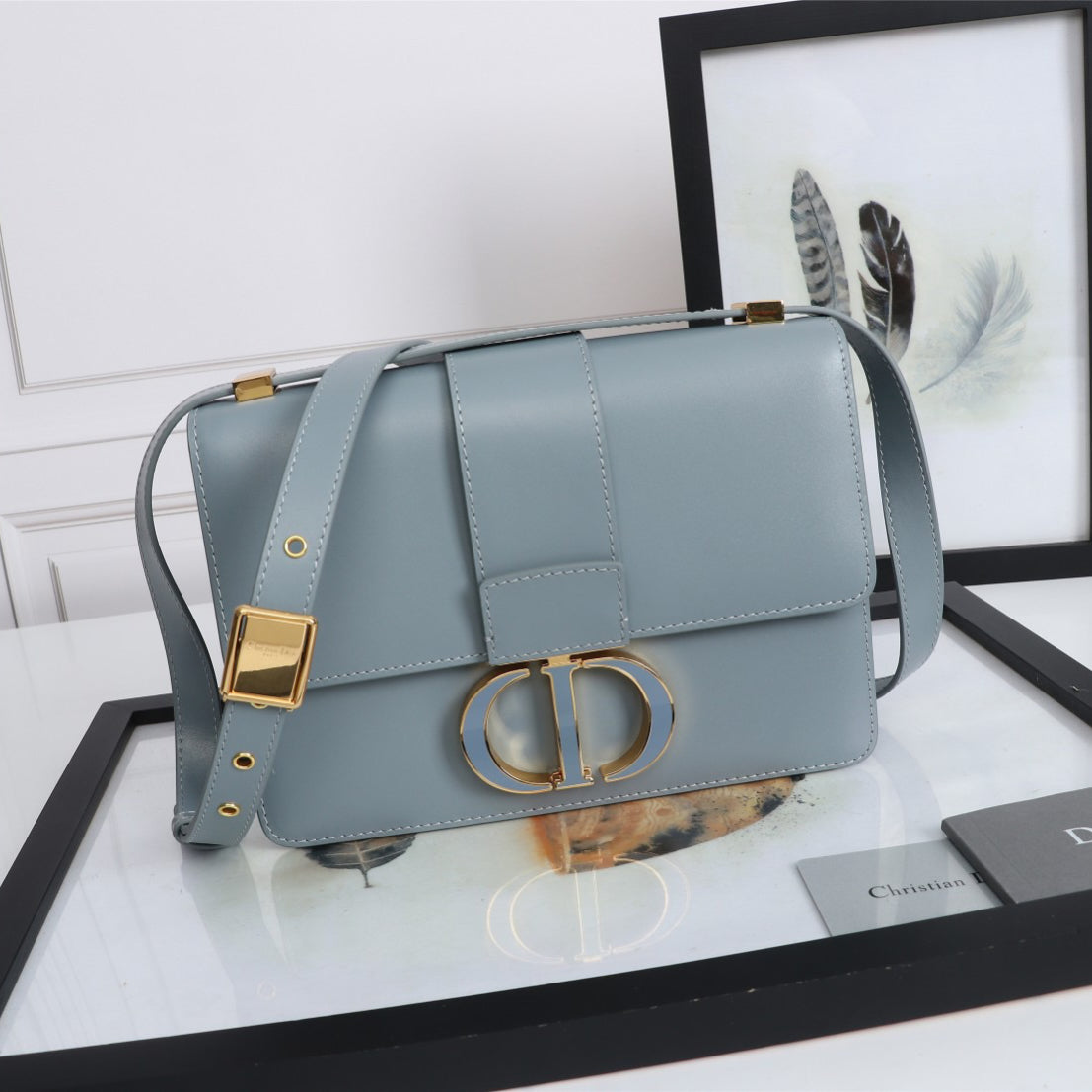 Dior 30 Montaigne Bag In Light Blue Box Calfskin