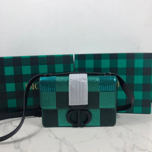 Dior 30 Montaigne In Green Sequined With Black Hardware Bag