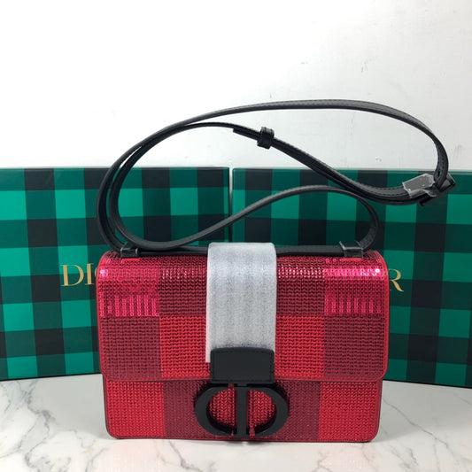 Dior 30 Montaigne In Red Sequined With Black Hardware bag