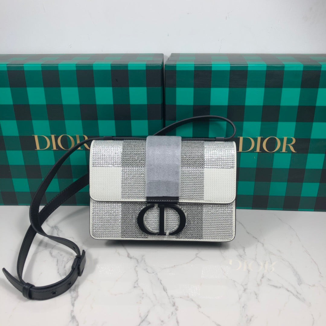 Dior 30 Montaigne Bag In Black Hardware Plaid Box Calfskin