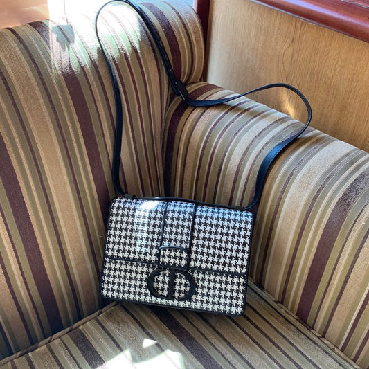 Dior 30 Montaigne Houndstooth Black Hardware Bag