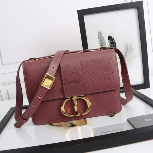 Dior 30 Montaigne Bag In Burgundy Box Calfskin