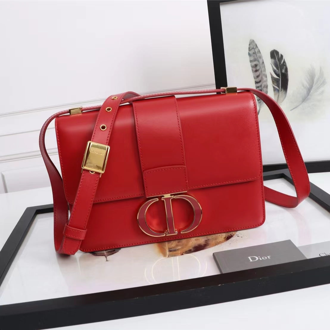 Dior 30 Montaigne Bag In Red Box Calfskin