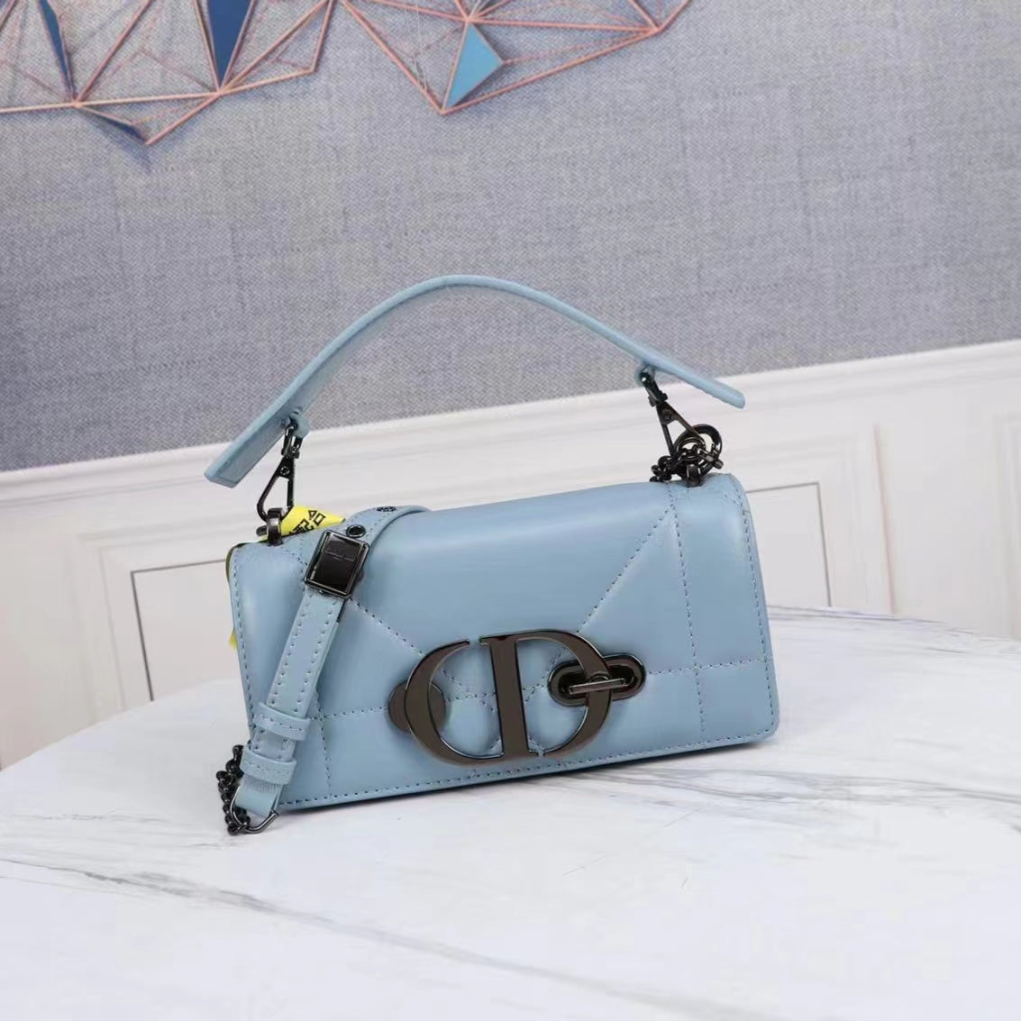 Dior 30 Montaigne Chain Bag With Handle In Sky Blue Lambskin