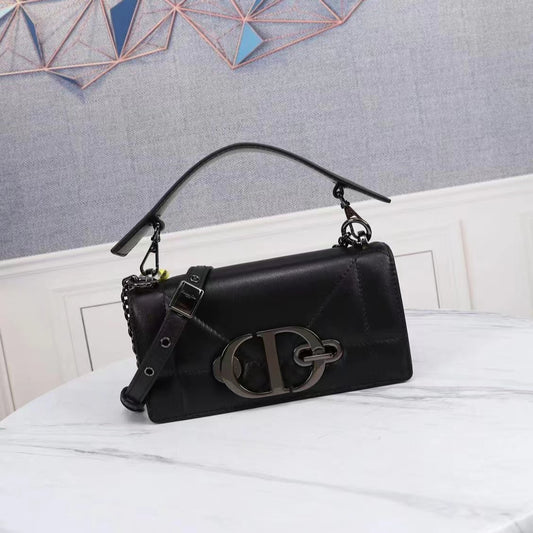 Dior 30 Montaigne Chain Bag With Handle In Black Lambskin