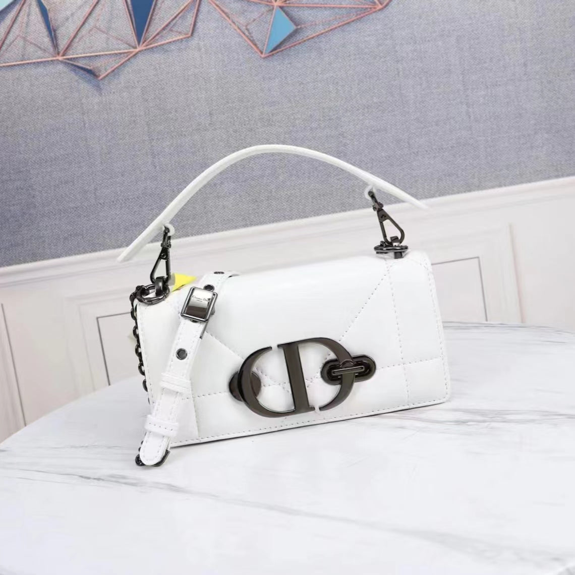 Dior 30 Montaigne Chain Bag With Handle In White Lambskin