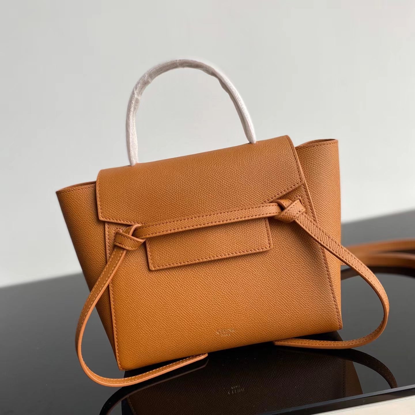 Celine Belt Nano Bag In Brown Grained Calfskin