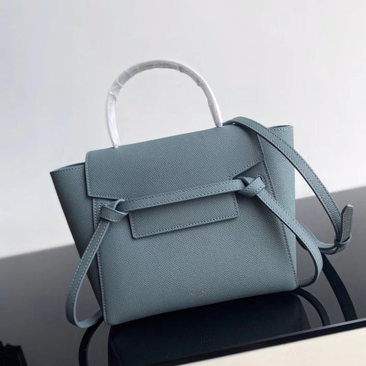 Celine Belt Nano Bag In Haze Blue Grained Calfskin