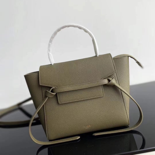 Celine Belt Nano Bag In Army Green Grained Calfskin