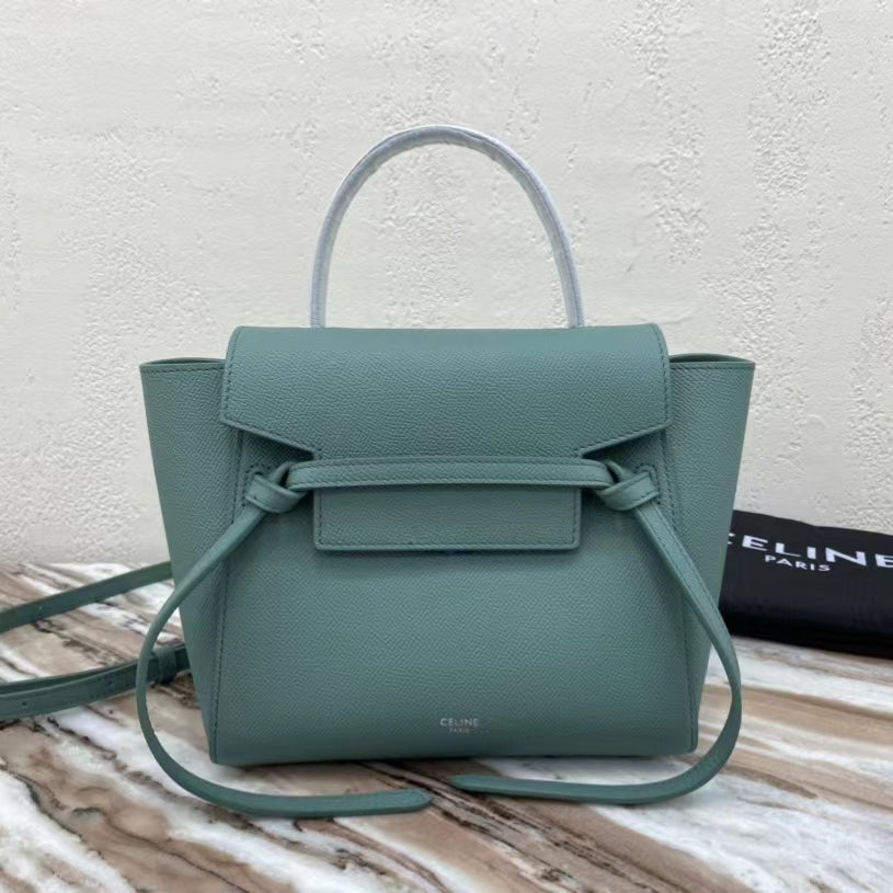 Celine Belt Nano Bag In Green Grained Calfskin